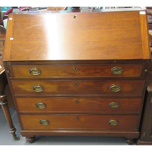 463 - Late 18th century mahogany fall front bureau having fitted straight interior above four graduated co... 