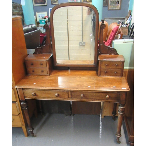 464 - Late Victorian mirror backed dressing table with two frieze drawers on turned tapering legs with bra... 