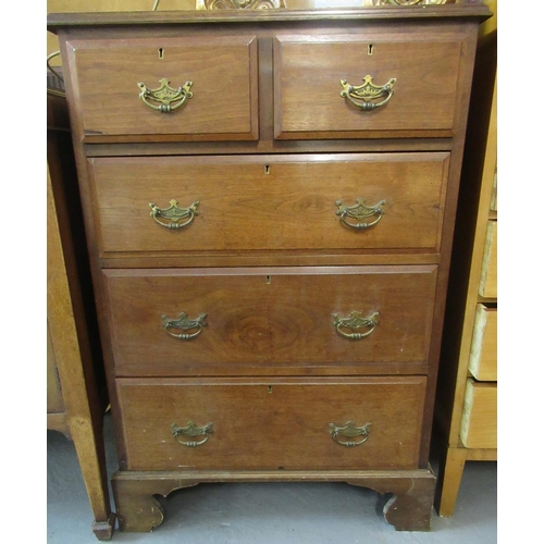 466 - Edwardian stained chest of two short and three long drawers on bracket feet.  68cm wide approx.   (B... 