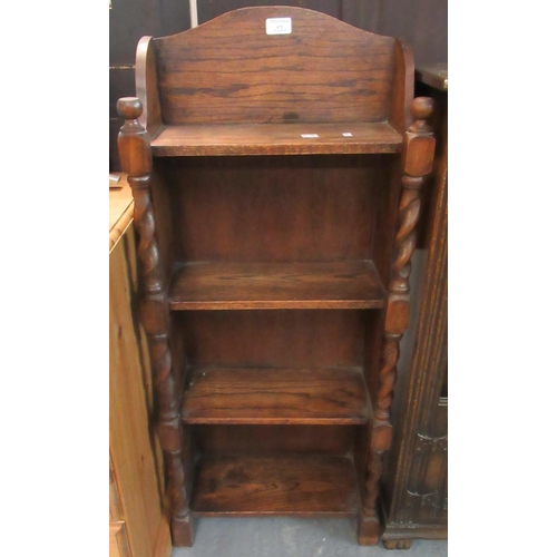 472 - Small early 20th century oak four shelf open bookcase with barley twist supports.  40cm wide approx.... 