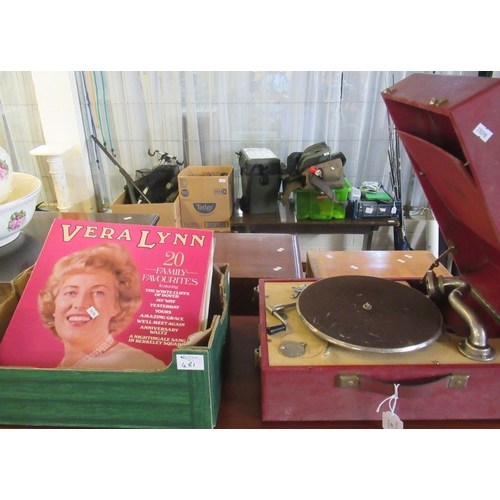 481 - Decca 50 windup gramophone with red leatherette finish together with a collection of 'easy listening... 