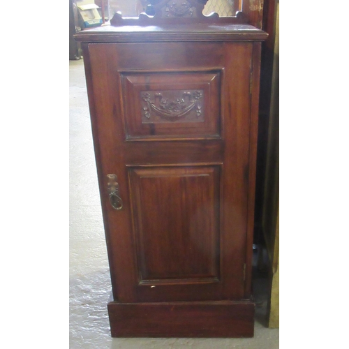 486 - Edwardian mahogany bedside pot cupboard with moulded panels and raised back.  40cm wide approx.   (B... 