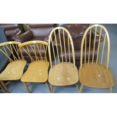 500 - Pair of Ercol style beech and ash hoop and stick backed dining chairs together with another pair of ... 