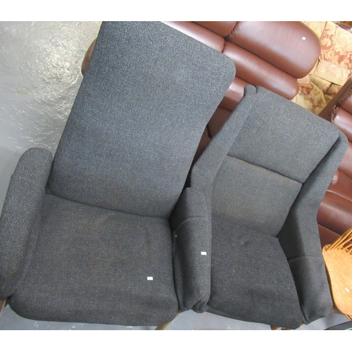 501 - Pair of mid century charcoal grey upholstered designer armchairs with natural beech underframes.  Un... 