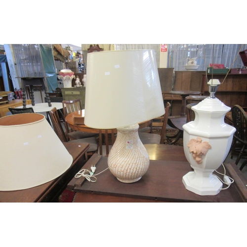 512 - Two modern ceramic table lamps with shades, one decorated with vines and berries.  (2)  (B.P. 21% + ... 