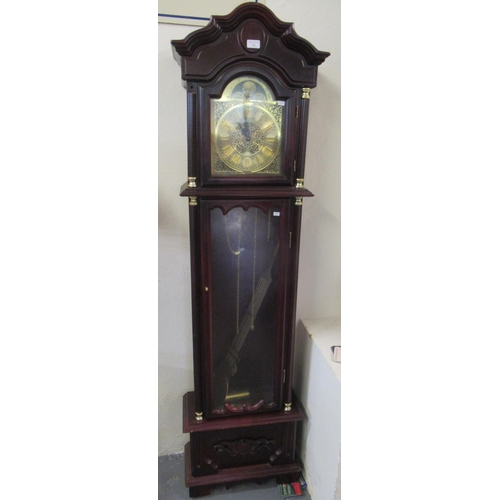 535 - Reproduction mahogany finish long case clock marked Daniel Dakota.  (B.P. 21% + VAT)