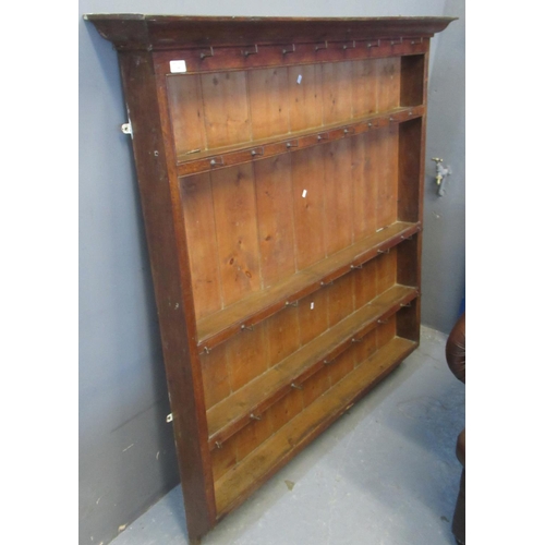 544 - 19th century Welsh oak dresser rack with pine boarded back.  1.36m wide approx.  (B.P. 21% + VAT)