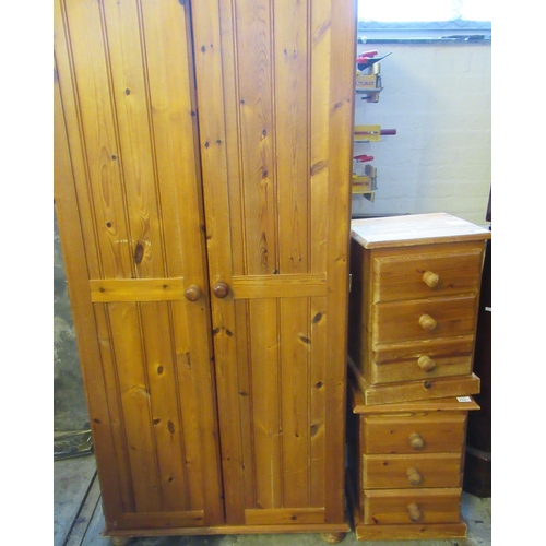 575 - Natural pine two door wardrobe and two matching bedside chests of three drawers.  (3)  (B.P. 21% + V... 