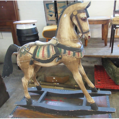 584 - Decorative polychrome painted carved wooden carrousel type rocking horse.  (B.P. 21% + VAT)