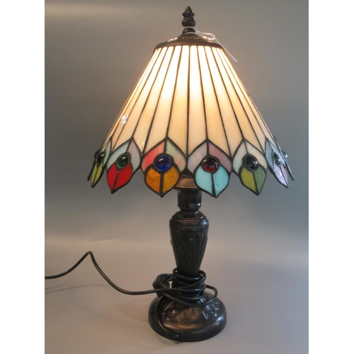 65 - Modern Art Deco design bronzed table lamp with leaded glass shade.  50cm high approx.  (B.P. 21% + V... 