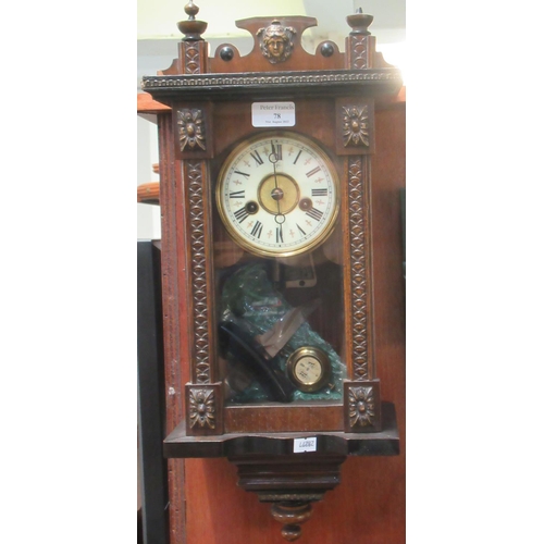 78 - Small early 20th century two train Vienna type wall clock.  (B.P. 21% + VAT)