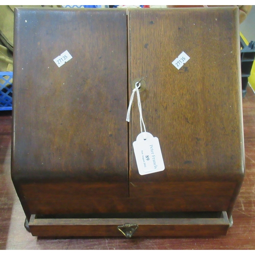 89 - Early 20th century oak desktop stationary box with fitted interior and under drawer.  28.5cm wide ap... 