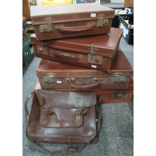 409 - Four brown leather vintage suitcases and a brown leather satchel. (5)
(B.P. 21% + VAT)