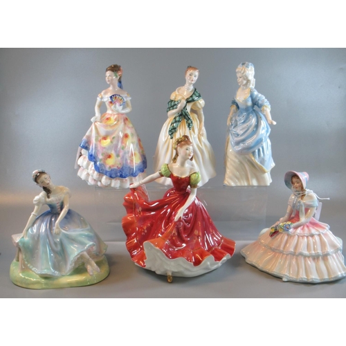 102 - Six Royal Doulton bone china figurines to include: 'Daydreams', 'Christine', 'Joan', 'Rosemary', 'Gi... 