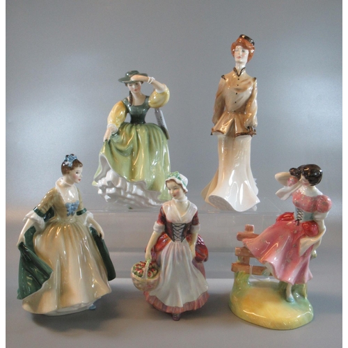 105 - Five Royal Doulton bone china figurines to include; 'Prue', 'Summer', 'Elegance', 'Buttercup' and 'K... 