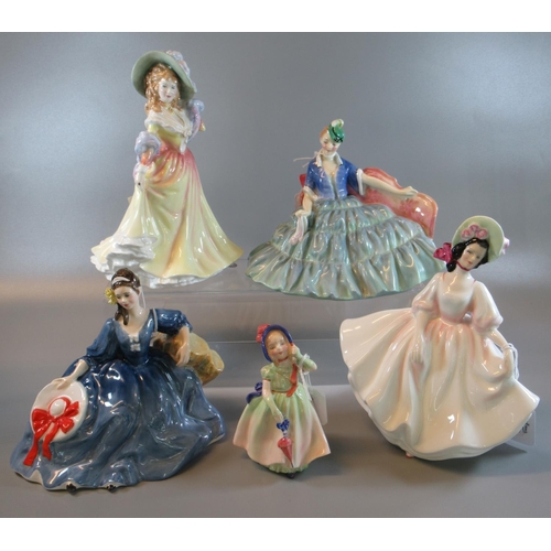 107 - Five Royal Doulton bone china figurines to include: 'Elyse', 'Babie', 'Katy', 'Sunday Best' etc. (5)... 