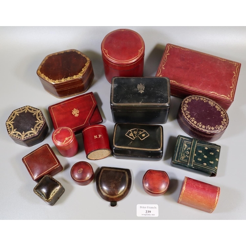 239 - Good quality collection of leather boxes to include; card boxes, jewellery boxes etc. 
(B.P. 21% + V... 