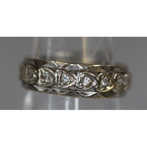 249 - 9ct gold diamond set Celtic design full hoop eternity ring. 4.8g approx, ring size O. Cased. 
(B.P. ... 