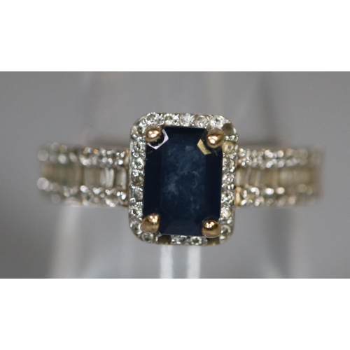 256 - Art Deco design 9ct gold sapphire and diamond engagement ring. 2.6g approx, size N. Boxed.
(B.P. 21%... 