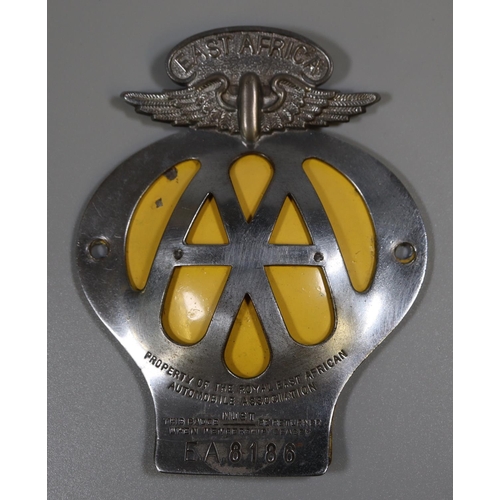 279 - Unusual East Africa AA car radiator badge 'Property of the Royal East African Automobile Association... 