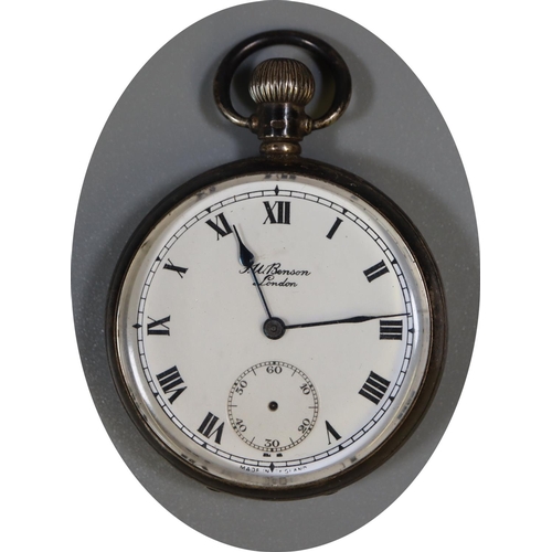 282 - J.W Benson of London silver open faced key less lever pocket watch with Roman numerals. 
(B.P. 21% +... 