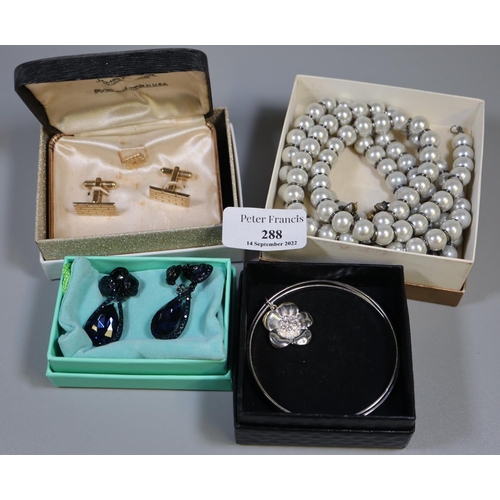 288 - Assorted costume jewellery, cufflinks etc.  (B.P. 21% + VAT)