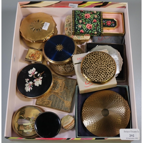 292 - Box of assorted vintage compacts to include; Stratton, floral design, small pill box etc. 
(B.P. 21%... 