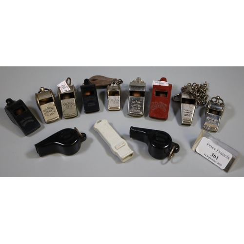 301 - Collection of whistles to include; various mainly marked 'The Acme Thunderer' or 'Acme'.
(B.P. 21% +... 