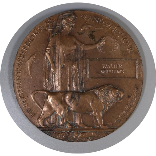 316 - A First World War bronze death penny or plaque 'He died for freedom and honour', named to Walter Wil... 