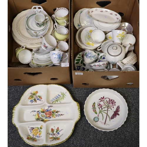 335 - Two boxes of assorted china to include; Portmeirion 'The Botanic Garden' flan tray and mugs, West Wa... 