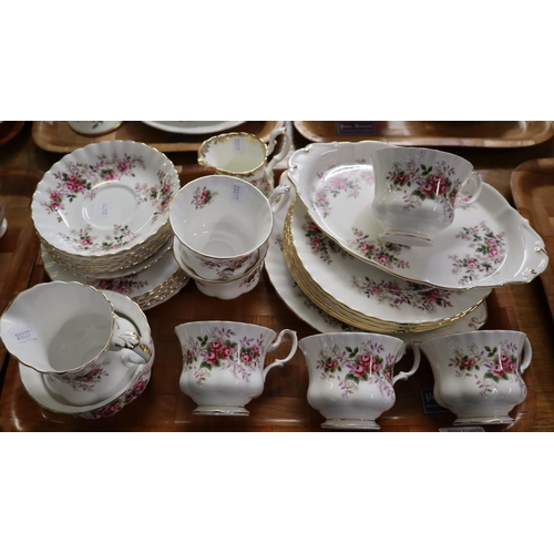 342 - Tray of Royal Albert English bone china 'Lavender Rose' design teaware to include: teacups, milk jug... 