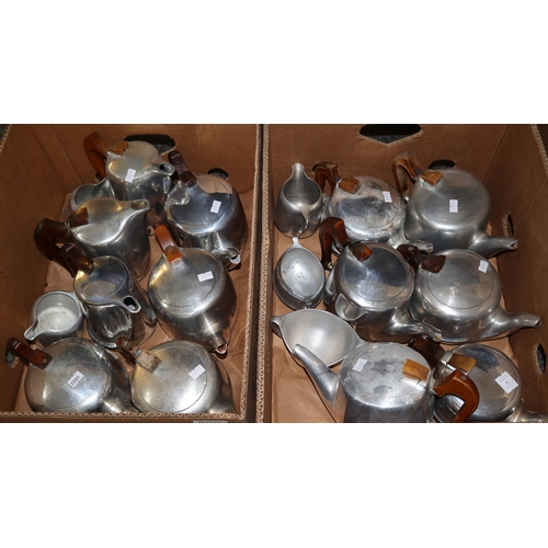 349 - Two boxes of Picquot ware items to include: 10 teapots, 3 coffee pots, 2 sugar bowls and 2 milk jugs... 