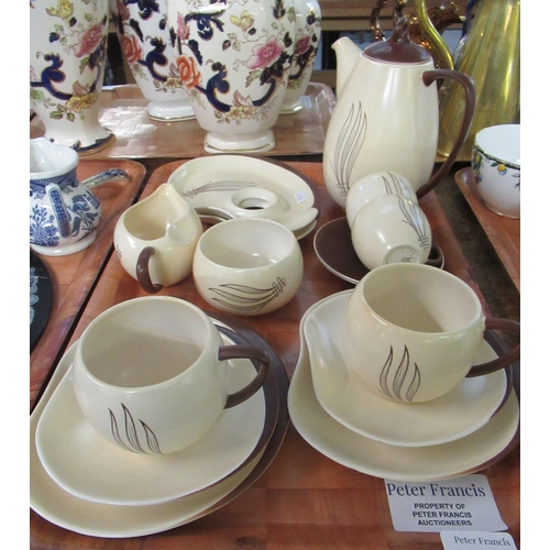 354 - Carlton Ware 'Windswept' Australian design items to include; two trios, milk jug, sucrier, coffee cu... 