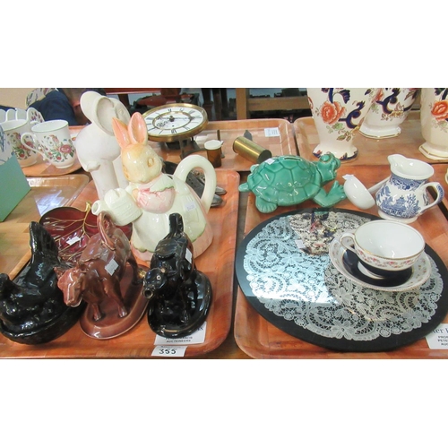 355 - Two trays of assorted mostly china to include: Churchill England blue and white willow design jug, a... 