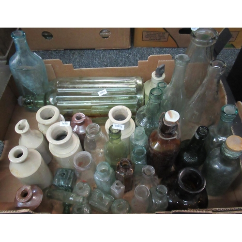 371 - Box of various bottles; stoneware and glass; medical bottles, milk bottle etc. 
(B.P. 21% + VAT)