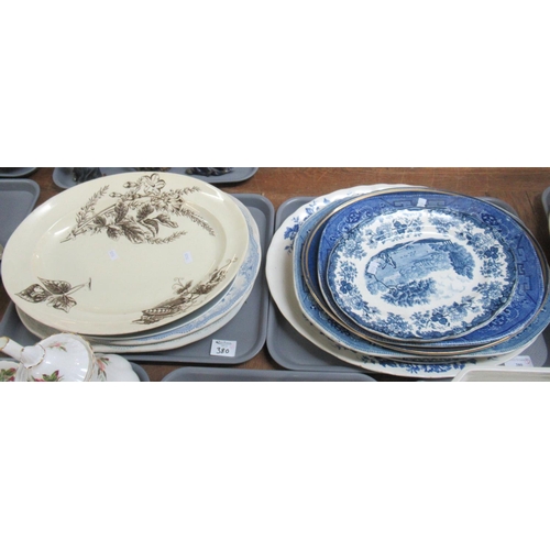 380 - Collection of 19th Century and later blue and white and other oval meat dishes, various.
(B.P. 21% +... 