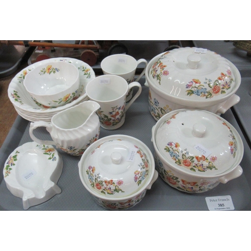 385 - Tray of Aynsley fine bone china cottage garden design items to include: breakfast bowls, tureens or ... 