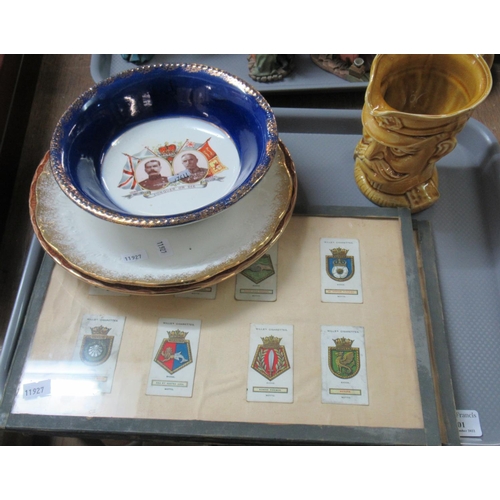 401 - Three framed Will's cigarette cards, together with a Lord Kitchener pottery character jug and some c... 