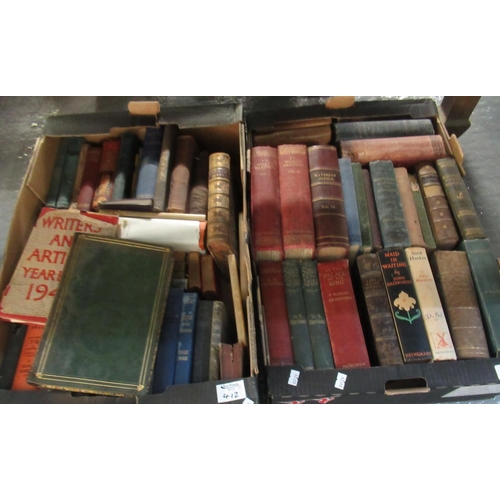 412 - Two boxes of mainly antique books to include; 'Le Morte Darthur' Vol I & II, 'Waverley Novels', 'The... 