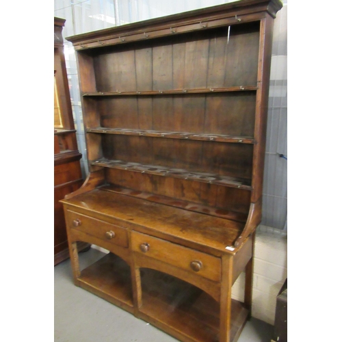 430 - 19th Century Welsh oak two stage rack back pot board dresser. 
(B.P. 21% + VAT)