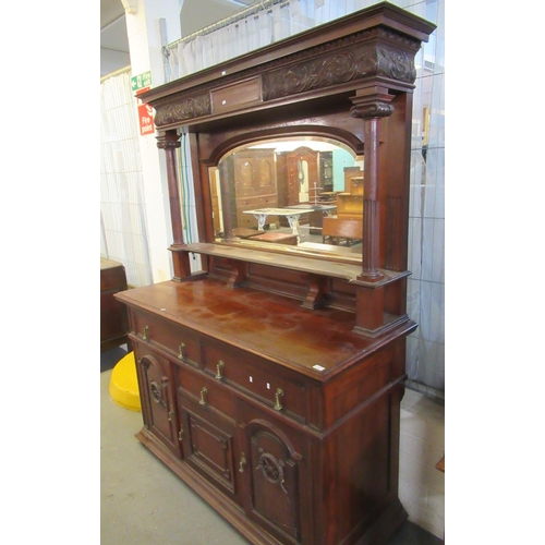 431 - Late Victorian mahogany mirror back sideboard with ornate carved decoration. 
(B.P. 21% + VAT)