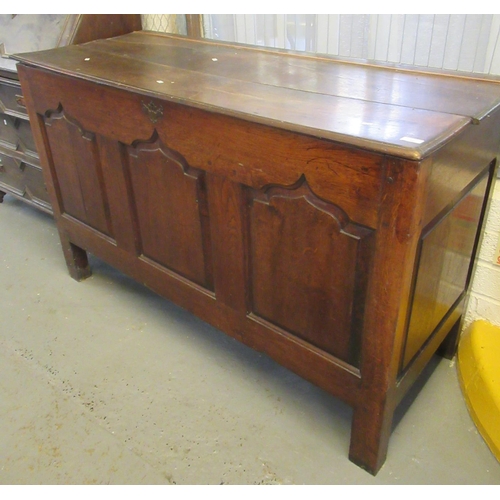 432 - 18th century Welsh oak coffer or linen chest with ogee arched raised and fielded panels.  150cm wide... 