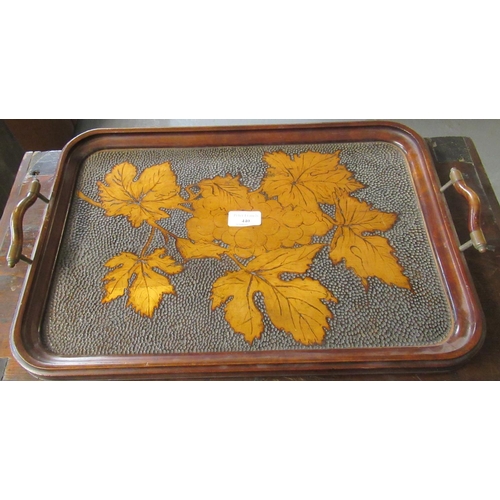 440 - Early 20th Century walnut two handled poker work tray, overall decorated with grapes and vines. 
(B.... 