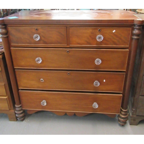 443 - Victorian mahogany straight front chest of two short and three long drawers with glass fluted handle... 