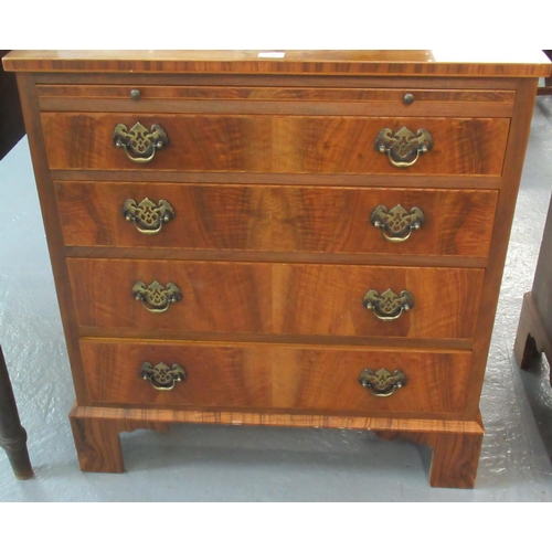 446 - 18th Century style walnut straight front chest of four drawers with brush slide, carrying handles on... 