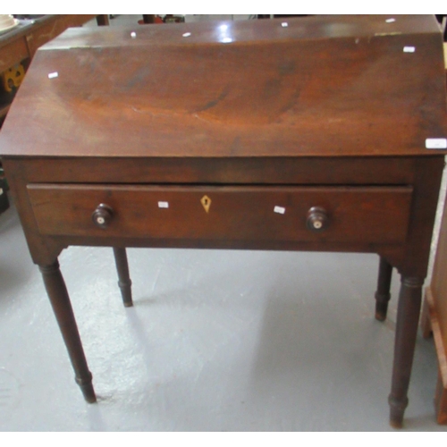 448 - 19th Century Welsh oak fall front clerks desk, the single drawer standing on ring turned baluster le... 