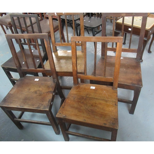 449 - Similar set of five 19th century Welsh oak stick backed dining chairs.  (5)   (B.P. 21% + VAT)