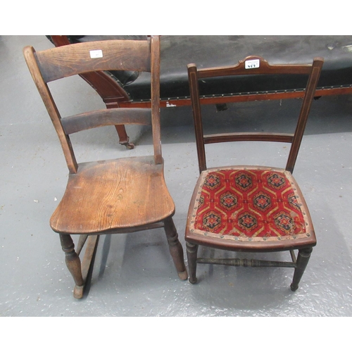 457 - Child's beech and elm Windsor style rocking chair, together with an Edwardian inlaid mahogany child'... 