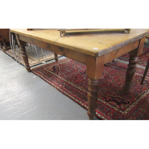 469 - Large pine farmhouse rectangular kitchen table on baluster turned legs. 
(B.P. 21% + VAT)