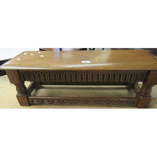 471 - Solid oak rectangular stool in 17th Century style. 
(B.P. 21% + VAT)